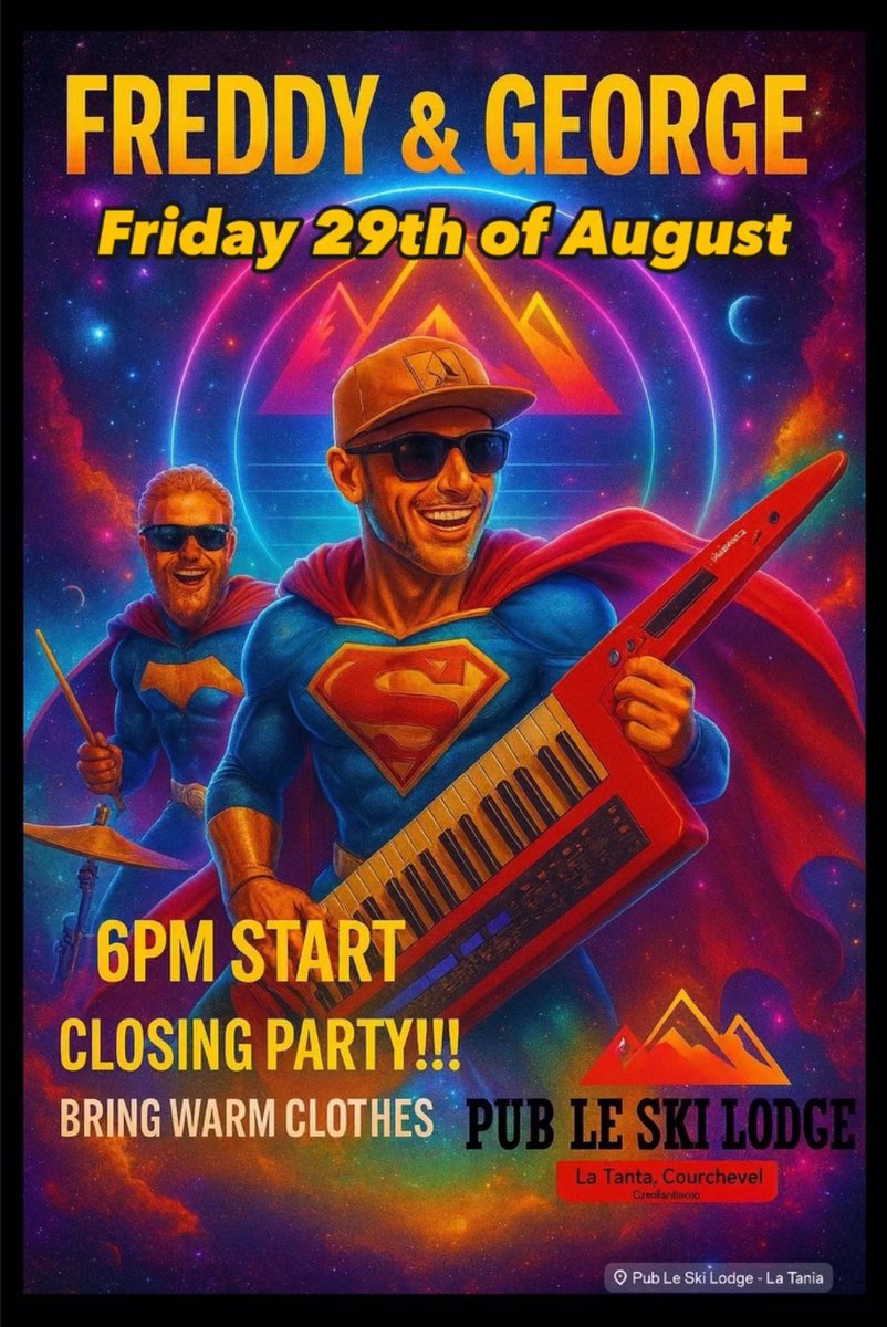 Closing time... <a href="/PubLeSkiLodge/">Pub Le Ski Lodge</a> #LaTania Summer Closing Party tonight 29/8/25 with live music from Freddy &amp; George. Weather not looking great, so maybe music inside and a little later? Will play it by ear...