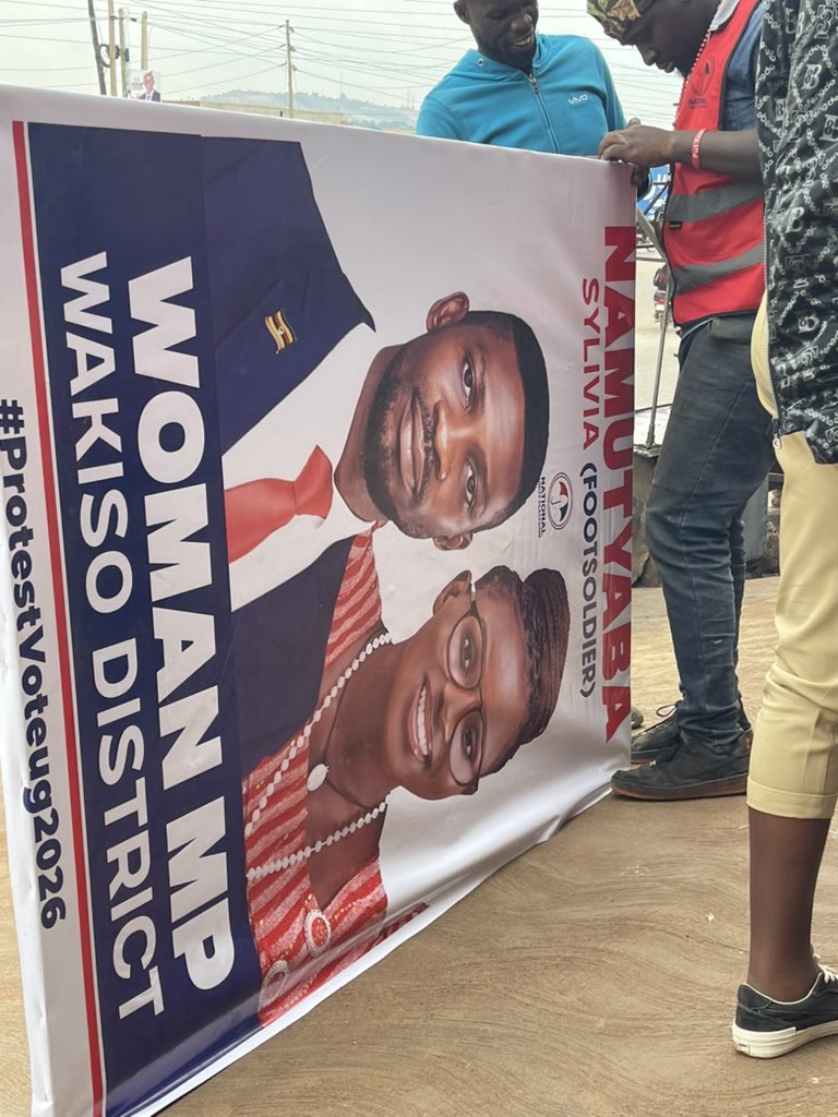Namutyaba1's tweet photo. We invest heavily in campaign materials, only to have them torn down overnight, especially in Entebbe Municipality and some parts of Busiro South. Is this a photo war? Regardless, we'll reach the people directly. The desperation of the despot! https://t.co/MvTqn4mDgZ