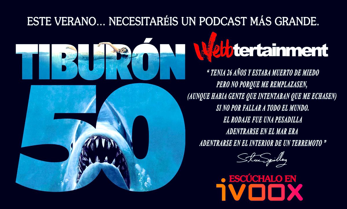 HOY! Estreno de #Tiburòn en cines.
Amplia la experiencia 50º Aniversario
Haz un viaje sonoro hasta 1975 con la escucha de nuestro especial 🦈

🎧  TIBURÓN ➡️ bit.ly/3zp9wBM