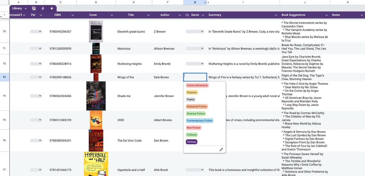 Total revamp of my classroom library this year. I got tired of having to log in and enter multiple passwords. Moving eeeeverything from Booksource to Google Sheets! 🙌🏼