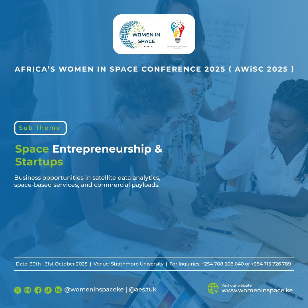 Africa's next big ventures are in space! 🚀 Meet the innovators, investors, and partners shaping this future at #AWiSC2025.

Learn more &amp; register: womeninspace.ke/awisc-2025/ 

#Startups #Entrepreneurship #SpaceTech #WomenInTech #womenempoweringwomen
