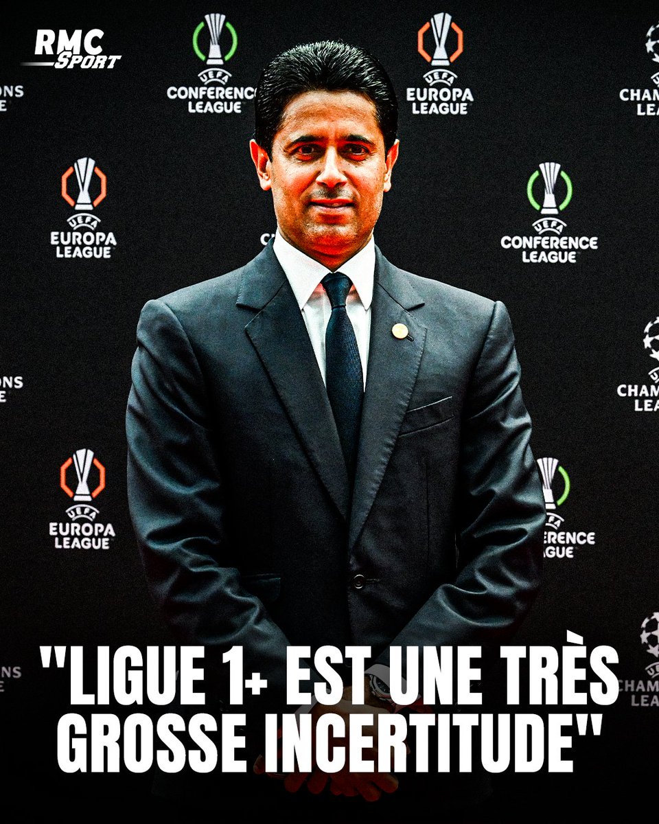 RMCsport's tweet photo. Après le tirage au sort de la Ligue des champions jeudi, Nasser Al-Khelaïfi a partagé son inquiétude sur les revenus générés par Ligue 1+ ► https://t.co/dpq9qA303S https://t.co/bf1F3iSmJI