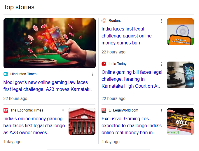Delhi firm challenges the new Online Gaming law in Karnataka High court.  

Firm said there is difference between games of skill and Game of Chance and this is already settled by supreme court. 

Games of skill-
Like rummy, horse racing, fantasy sports, even if they involve