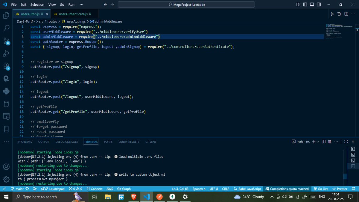 savita_gurjar30's tweet image. Topic: MegaProject: Leetcode
@rohit_negi9

Lecture 03: Part1-LeetCode Backend 
GitHub Repo: github.com/savigurjar/Lee… 

#LeetCodeProject #DSA #NodeJSBackend #ScalableBackend #APIDevelopment #MegaProjectSeries #CoderArmy #RohitNegiBhaiya