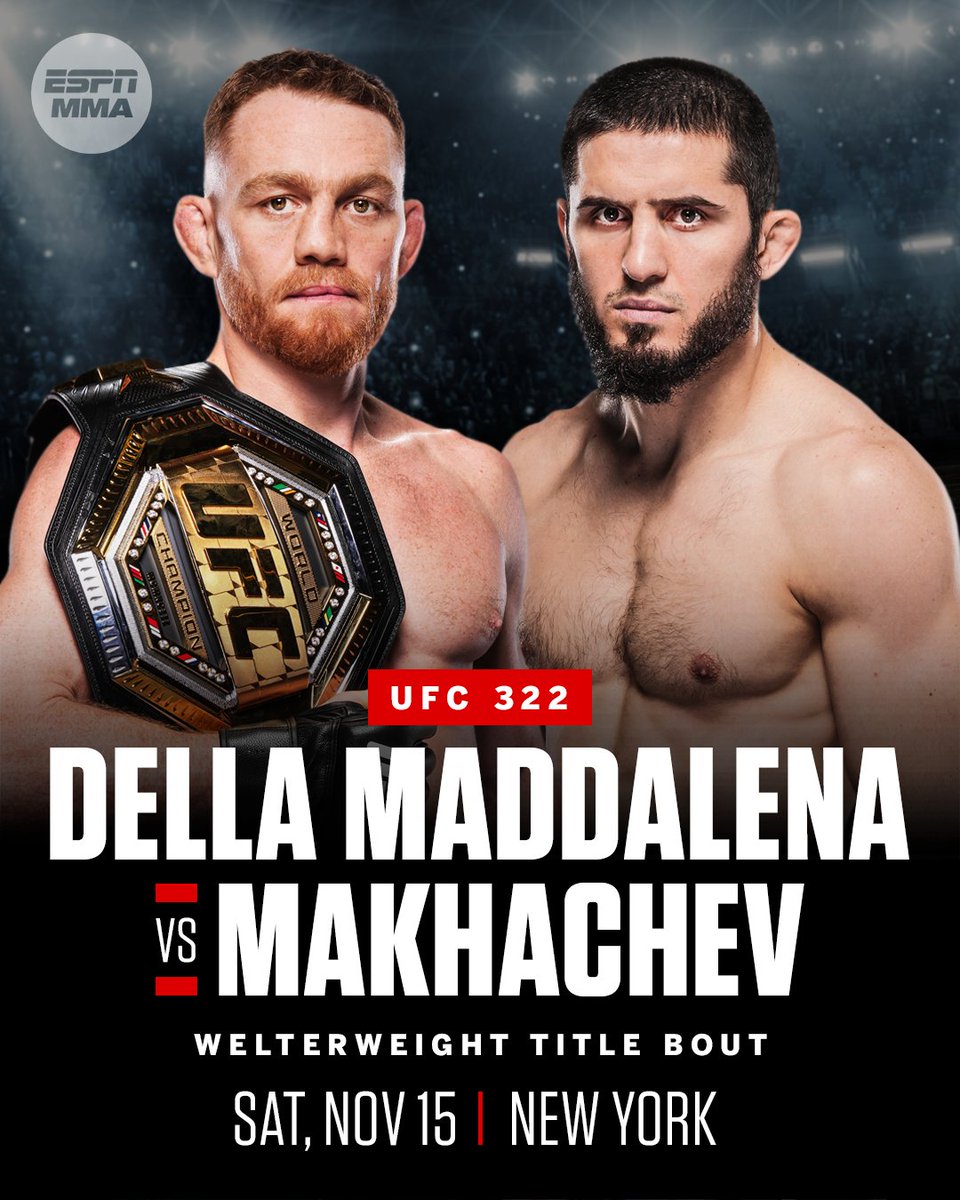 Jack Della Maddalena will defend his UFC welterweight title against Islam Makhachev at Madison Square Garden in New York at UFC 322, Dana White announced.