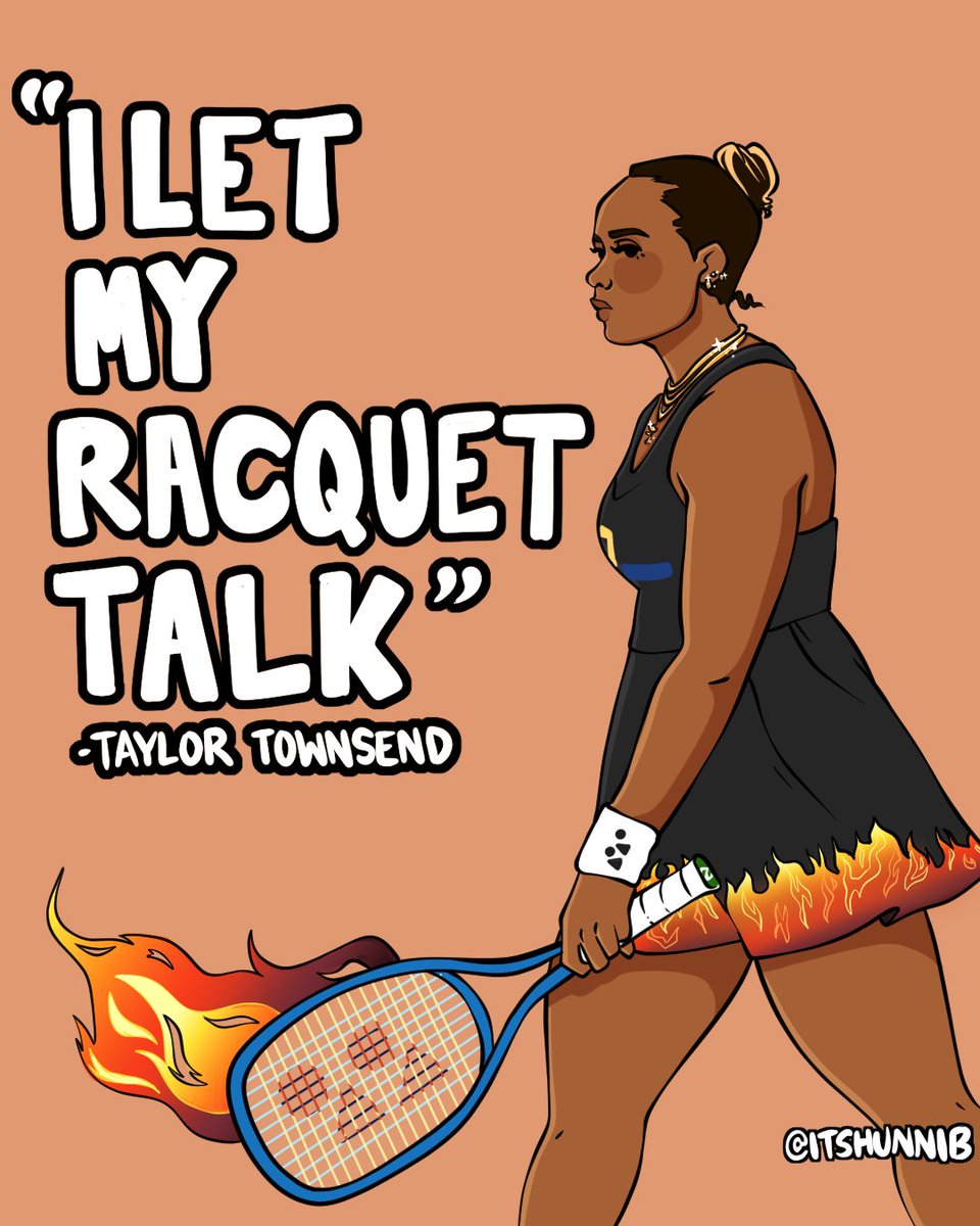 ItsHunniB_'s tweet photo. I loved this quote from @tay_taytownsend after her recent match, so decided to draw this.
"I let my racquet talk"🎾🔥

#illustration #Blackculture #tennis #taylortownsend #usopen https://t.co/IIvMPmbwsL