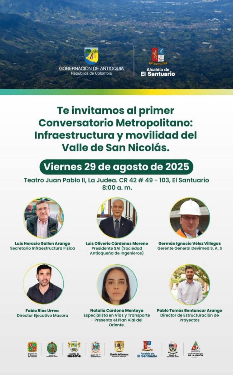 Acuario Televisión (@acuariotv) on Twitter photo Las autoridades de El Santuario y la <a href="/GobAntioquia/">Gobernación de Antioquia</a> invitan a la comunidad del #OrienteAntioqueño a participar de un espacio en el que se hablará de infraestructura y movilidad de los municipios de la región, conversatorio que será el 29 de agosto en el teatro Juan Pablo II. Las autoridades de El Santuario y la <a href="/GobAntioquia/">Gobernación de Antioquia</a> invitan a la comunidad del #OrienteAntioqueño a participar de un espacio en el que se hablará de infraestructura y movilidad de los municipios de la región, conversatorio que será el 29 de agosto en el teatro Juan Pablo II.