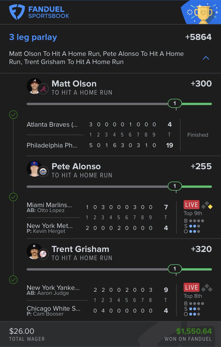 WeHitThose__9's tweet image. TWO IN ONE DAY!!!!

$26 —&amp;gt; $1,500 ✅✅✅✅

$29 —&amp;gt; $1,500 ✅✅✅✅

26 3 LEG BANGS THIS SEASON!!!!

whop.com/c/thecappersco…