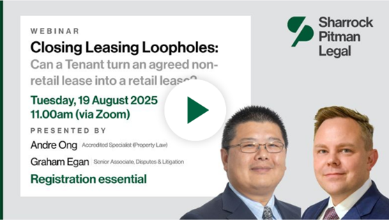 SharrockPitman's tweet photo. Andre Ong and Graham Egan discuss key take outs from Grand View Trading v SJV Properties , where they successfully argued their client landlord's position.  https://t.co/Q0iK4VEYF2 
#property #law #lease #retail #litigation #landlord #tenant #agent https://t.co/plI9gYJsno