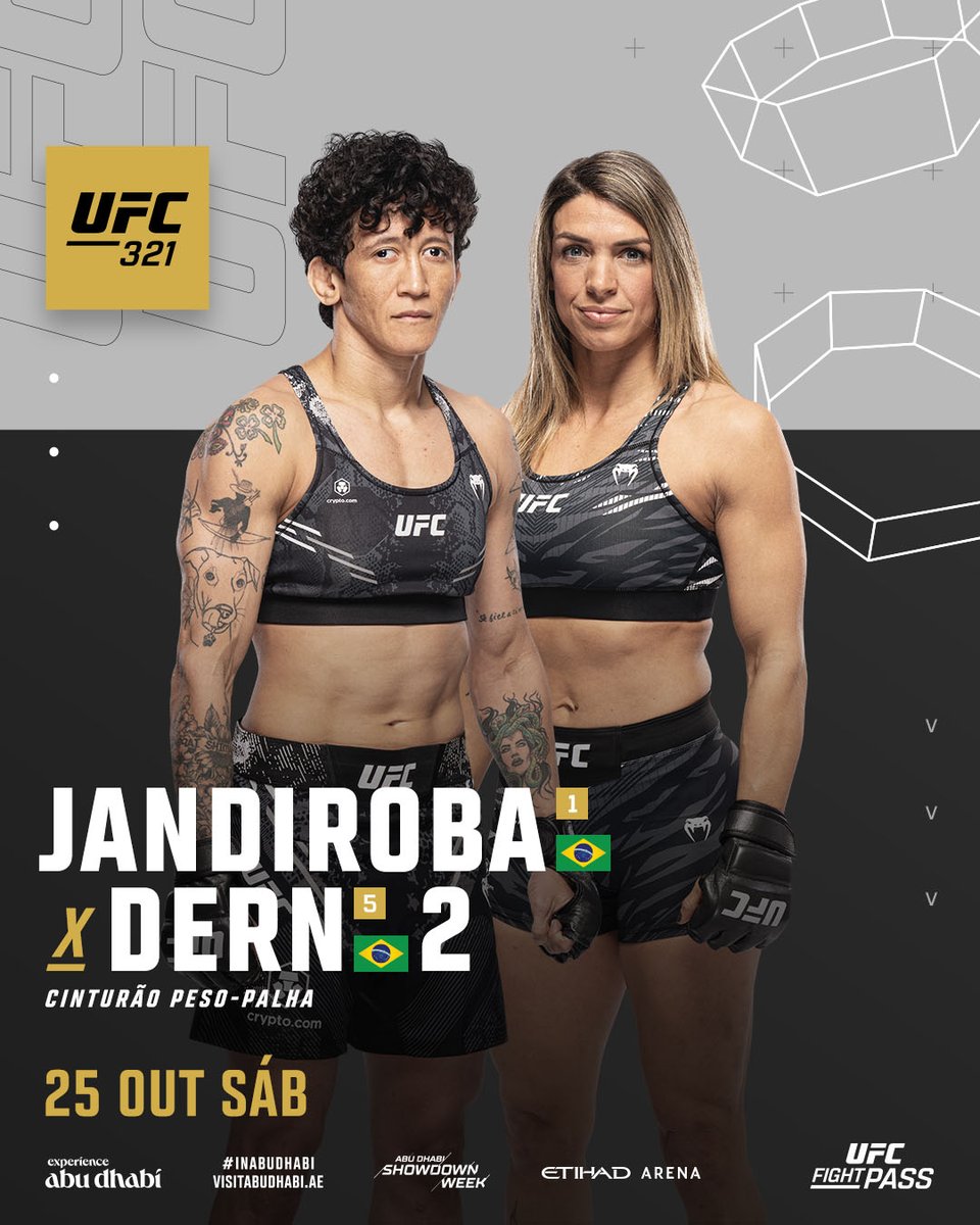 O BRASIL TERÁ MAIS UM CINTURÃO! 🏆

<a href="/VirnaJandiroba/">Virna Jandiroba</a> e <a href="/MackenzieDern/">MackenzieDern</a> disputam o título do peso-palha no #UFC321, em Abu Dhabi!

A ex-campeã Zhang Weili subiu de categoria para enfrentar a campeã peso-mosca no #UFC322, em Nova York!

Veja todas essas LUTAÇAS somente no UFC Fight