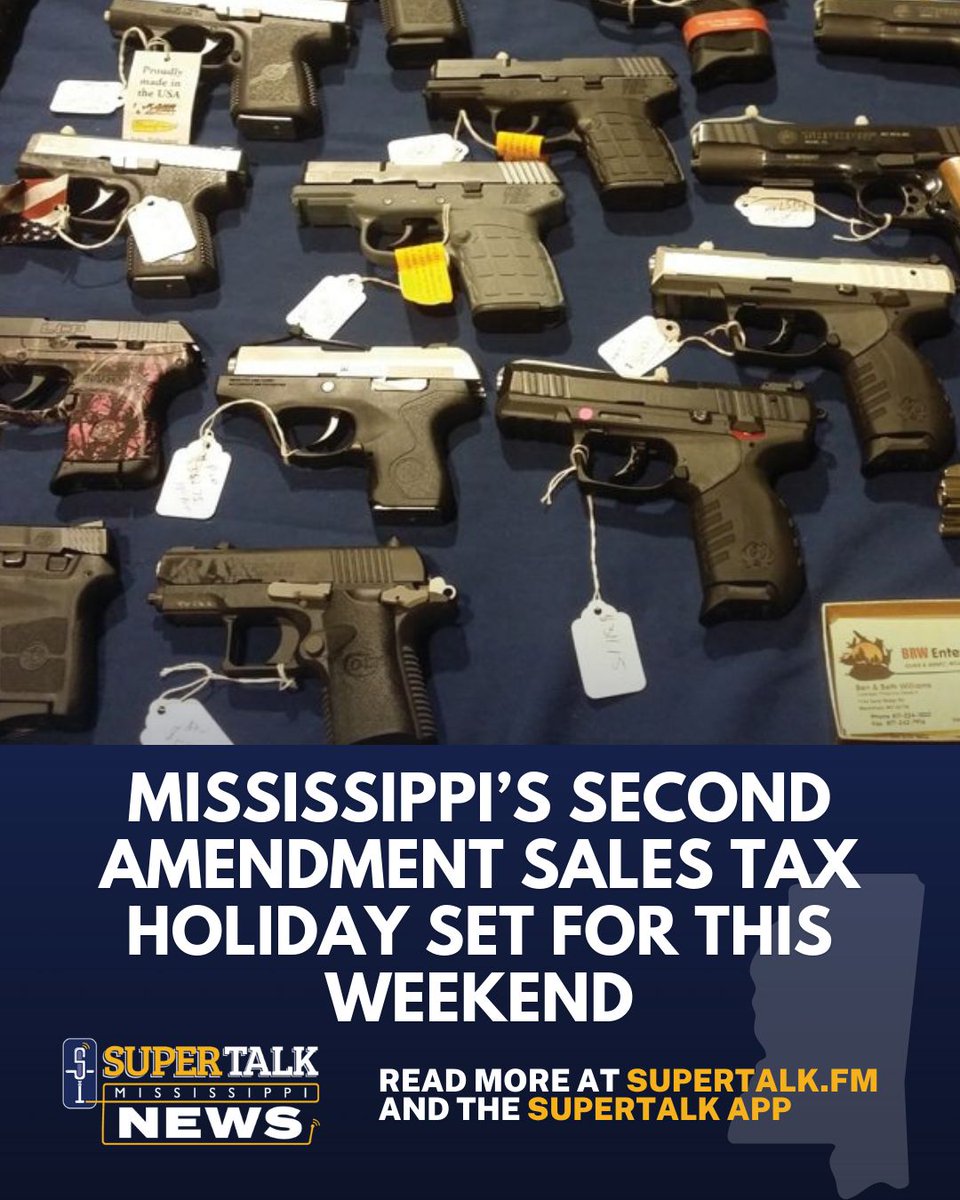 supertalk's tweet image. Mississippi’s Second Amendment Sales Tax Holiday set for this weekend 

supertalk.fm/mississippis-s…