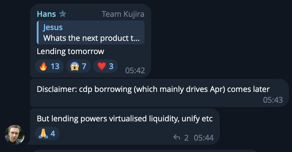 Lending phase 1 coming very soon to a purple coin near you 👀

'Virtualization of THORChain liquidity', means access to <a href="/THORCHain/">THORChain</a> liquidity in the RUJI Trade order book. Custom built for <a href="/RujiraNetwork/">Rujira</a>.

Fully decentralized, on-chain order book DEX: $RUJI Trade!
