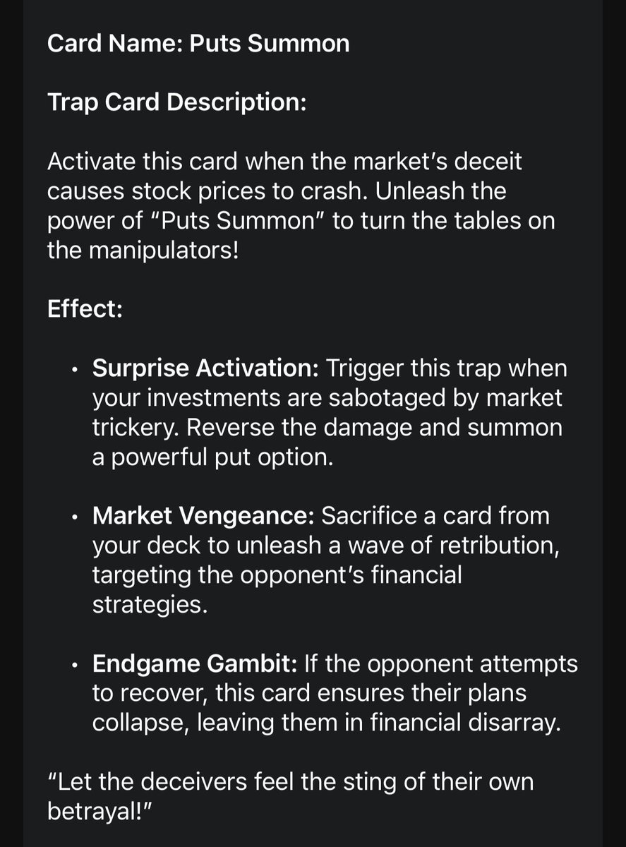 If #GME Plays their offering card again, they will activate my trap card!