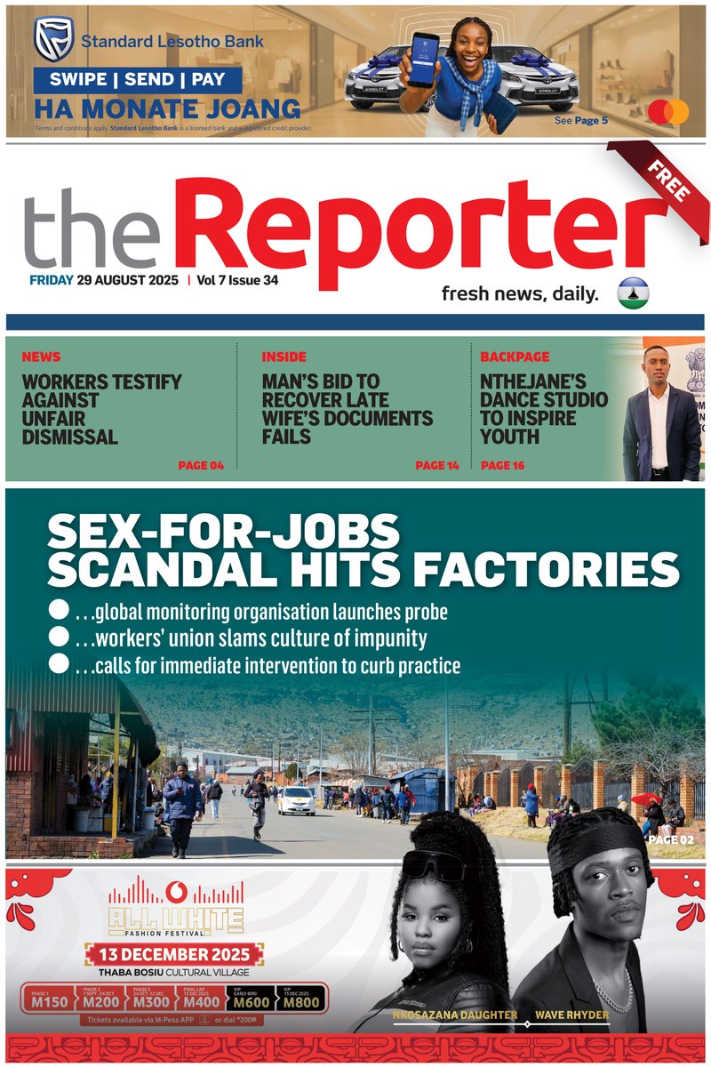 In this Weekend Edition of The Reporter: FRIDAY 29 AUGUST, 2025
Sex-for-jobs scandal its factories.  Beef imports pose disease threat. Workers testify against unfair dismissal.
For these and other stories get a copy of The Reporter
CLICK HERE TO DOWNLOAD: bit.ly/THEREPORTER29A…