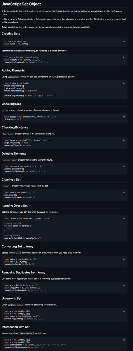 JavaScript Set Method Cheatsheet 🔥