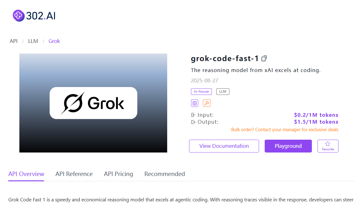 302aiofficial's tweet image. Grok Code Fast 1 is now live on 302AI
a speedy and economical reasoning model that excels at agentic coding
You can try it at the playground↓
302.ai/product/detail…
#Grok #GrokCode