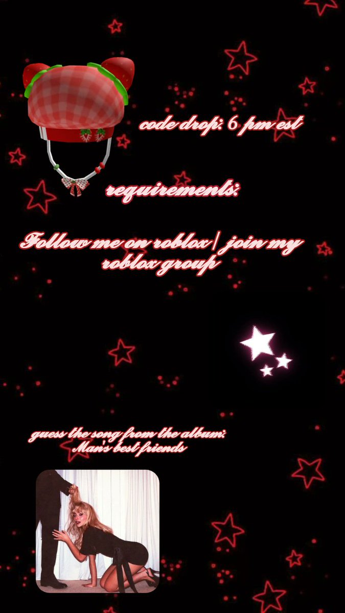 ˖ ⸝⸝ ৎ୭ For the release of Sabrina Carpenter's album 

. ۫. ♡ 𐙚 ♡ . ۫.I will give a spatial code for 

˚˚ʚ♡ɞ˚˚　Uses: 1

I wish you good luck tomorrow and I hope you like the whole "Man's Best Friend" album. ˚˚ʚ♡ɞ˚˚　

　˖ ⸝⸝ ৎ୭Take care, goodbye