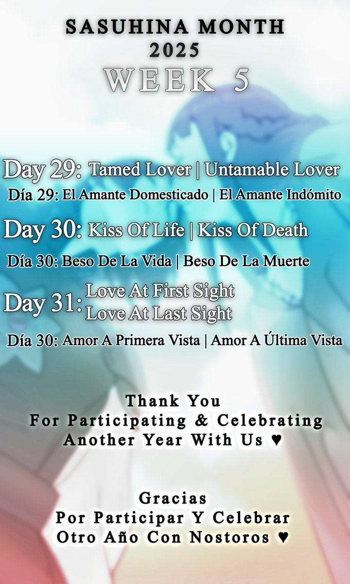 Hello, SasuHina fam 💖  Here are the prompts for our final week! Don't forget to tag us using #SasuHinaMonth2025 &amp; #SHMonth2025
Hola, SasuHina Fam 💖 ¡Aqui están los prompts para nuestra última semana! No se les olviden etiquetarnos usando #SasuHinaMonth2025 &amp; #SHMonth2025
ModSEN