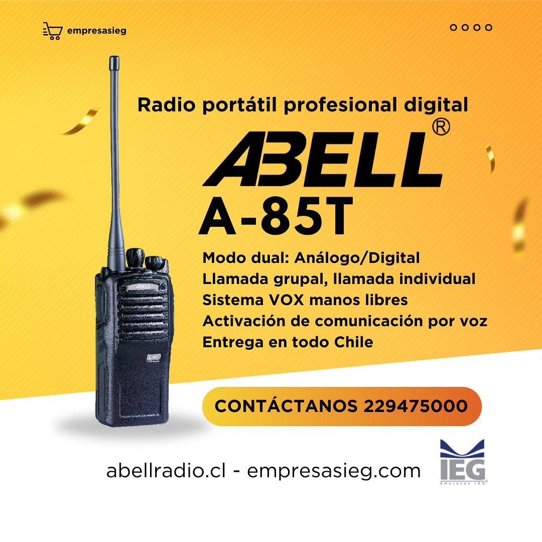 “Radio portátil profesional digital Abell A-85T: La mejor opción en comunicación.
 
Radio portátil profesional digital Abell A-85T
Diseño especial: robusto, resistente, duradero
💯Radio digital A-85T
📍 Dirección: Villaseca 385, Ñuñoa – Santiago
📞 Fono: 22 947 5000