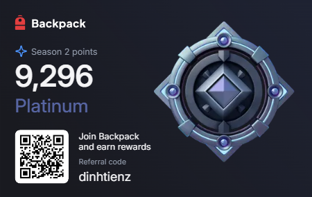 Backpack Exchange에서 획득한 포인트를 보여주는 사용자 스크린샷