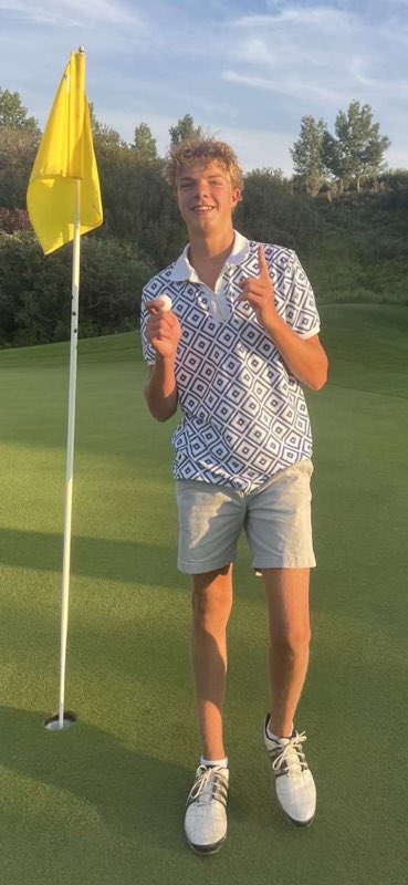 TrochuGolf's tweet photo. Hole in one alert!!  Trochu’s own Isaiah Powell dunked it on Hole 3 this evening.  Check that one off the summer break checklist, buddy!

…Now get ready for back to school.

Congratulations Isaiah. https://t.co/kg9rvYLjaz