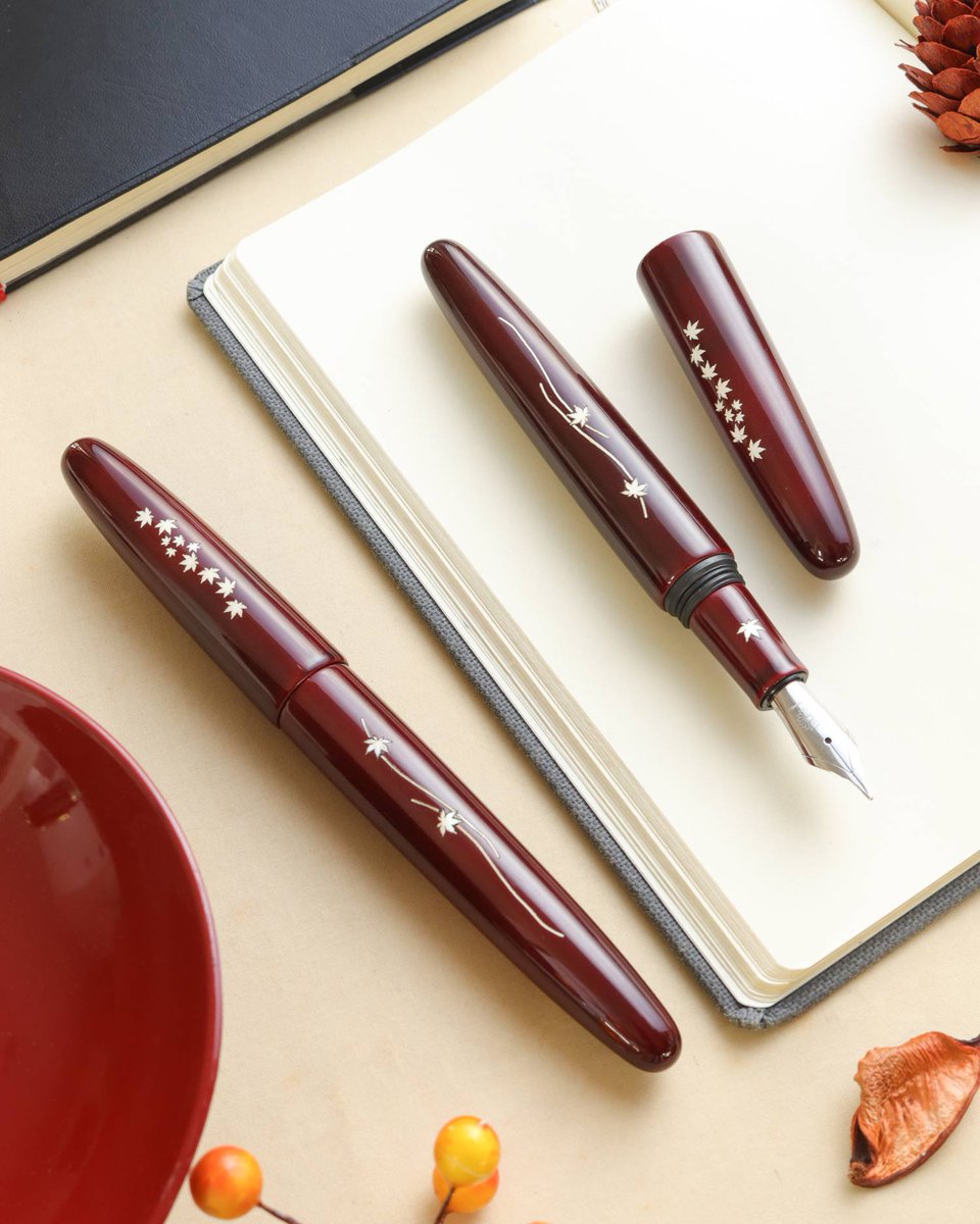 The Dream Pen - Zogan Momiji Aka Tamenuri is back! 🍂 
Crafted with layers of Urushi &amp; adorned with mother-of-pearl autumn leaves, each pen is a celebration of Japanese artistry &amp; tradition.
 
Discover more here
wancherpen.com/collections/zo…
.
#fountainpen #urushi #plumestylo #japanart