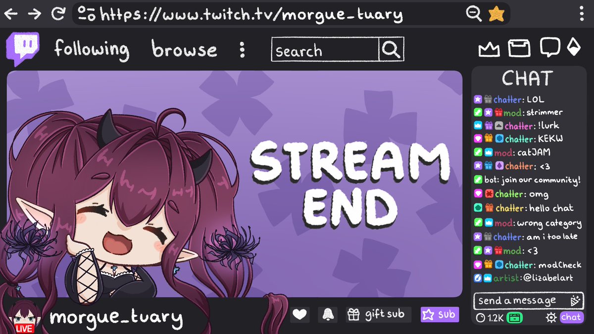 Tonight was a lot of fun even if it was a little chaotic!  We had lots of fun, and a big thank you to <a href="/niceicetwice/">Joseph</a> for the gift.  Thanks also to <a href="/chuuketsuki/">♱ Paia パイア 🎀💀 VCvlt♡⛓️</a>, <a href="/lunar_dvst/">lunar 🦇🩷</a>, and CobaltLegendTV for the raids!  We sent everyone over to kabick115 after!  💜