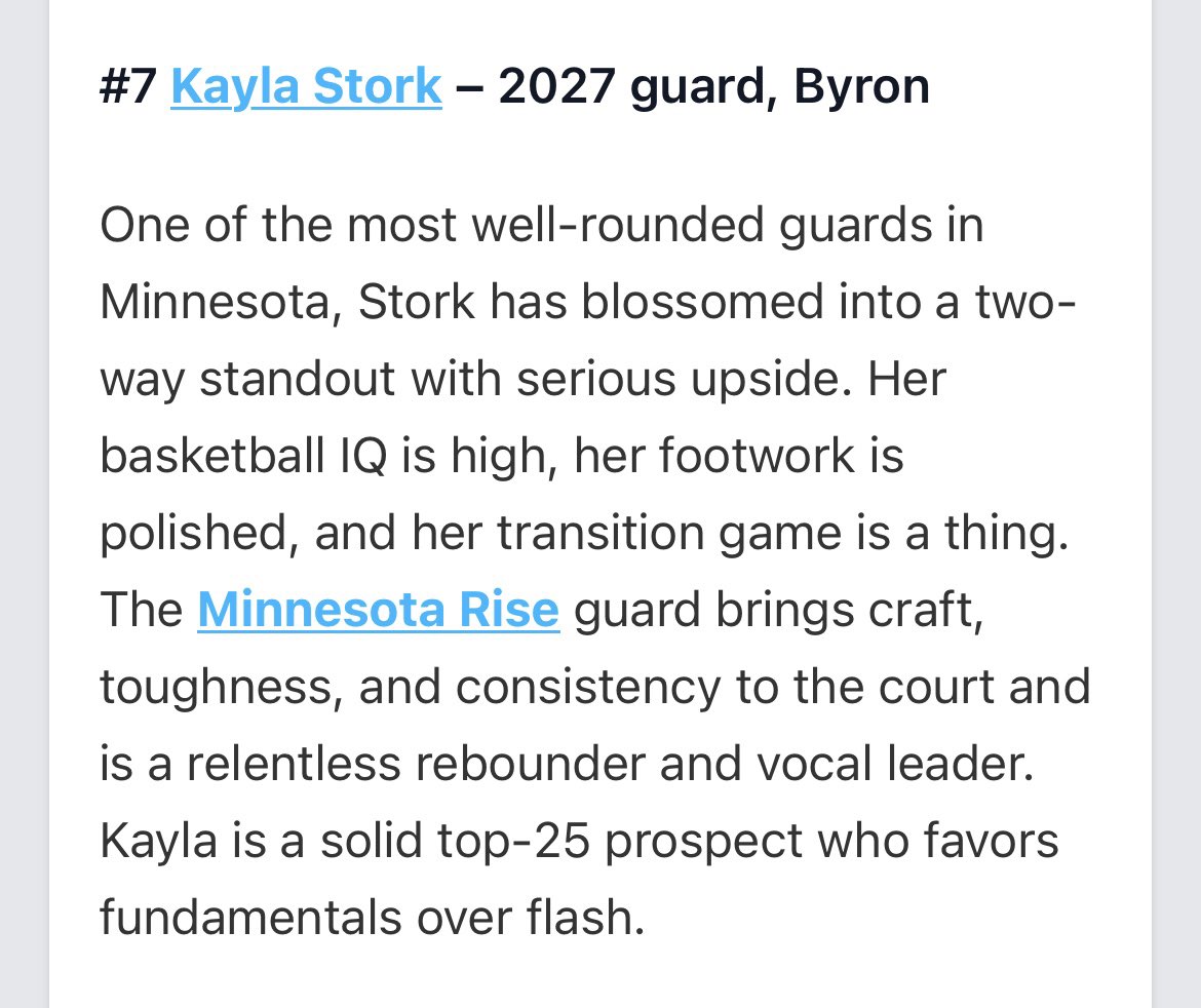 MNRiseGirls's tweet photo. @stork_kayla is ready for a huge junior & 17u AAU season! #RiseFam https://t.co/W4qyujgpRP