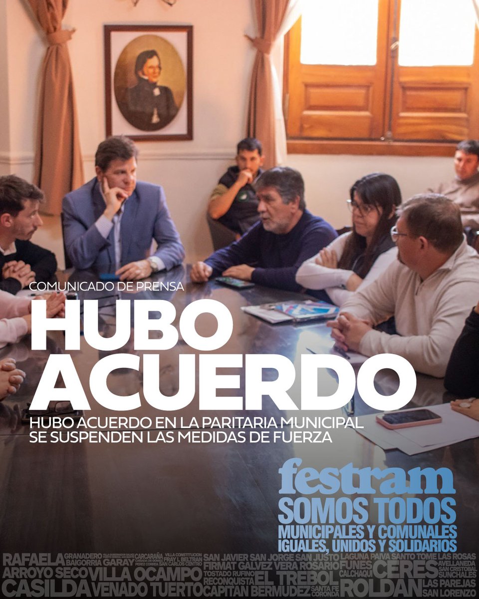 HUBO ACUERDO EN LA PARITARIA MUNICIPAL
SE SUSPENDEN LAS MEDIDAS DE FUERZA
municipales.org.ar/festram/hubo-a…