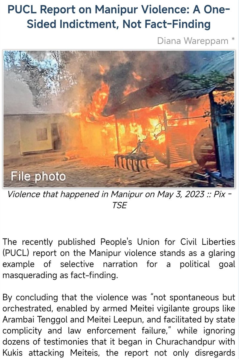 Diana// ꯗꯤꯑꯅꯥ (@diana_warep) on Twitter photo I wrote at <a href="/epaomanipur/">E-Pao Manipur</a> -
"PUCL (<a href="/PUCLindia/">PUCL India</a>) Report on Manipur Violence: A One-Sided Indictment, Not Fact-Finding"
'By reducing the crisis to a simplistic binary and vilifying one community, PUCL ignores the complex realities on the ground. Its selective lens betrays a I wrote at <a href="/epaomanipur/">E-Pao Manipur</a> -
"PUCL (<a href="/PUCLindia/">PUCL India</a>) Report on Manipur Violence: A One-Sided Indictment, Not Fact-Finding"
'By reducing the crisis to a simplistic binary and vilifying one community, PUCL ignores the complex realities on the ground. Its selective lens betrays a