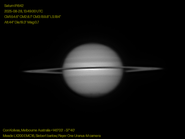 Saturn captured in infrared 2025-08-28.