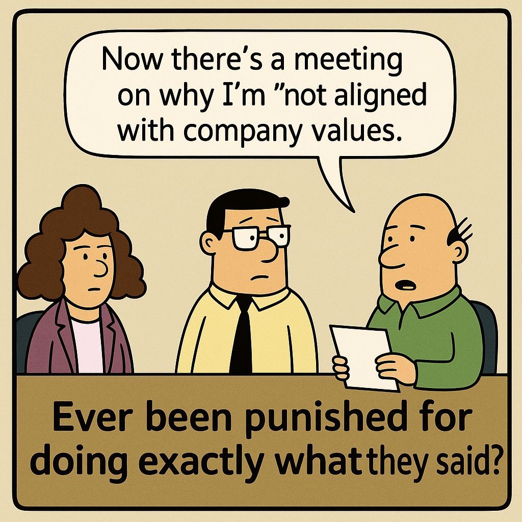 jordanimutan's tweet image. HR just launched a new “Open Door Policy.”

So I walked in with feedback.

Now there’s a meeting on why I’m “not aligned with company values.” 😅

Ever been punished for doing exactly what they said?

#OpenDoorPolicy #WorkplaceIrony #DilbertVibes #OfficeHumor #CorporateLife…