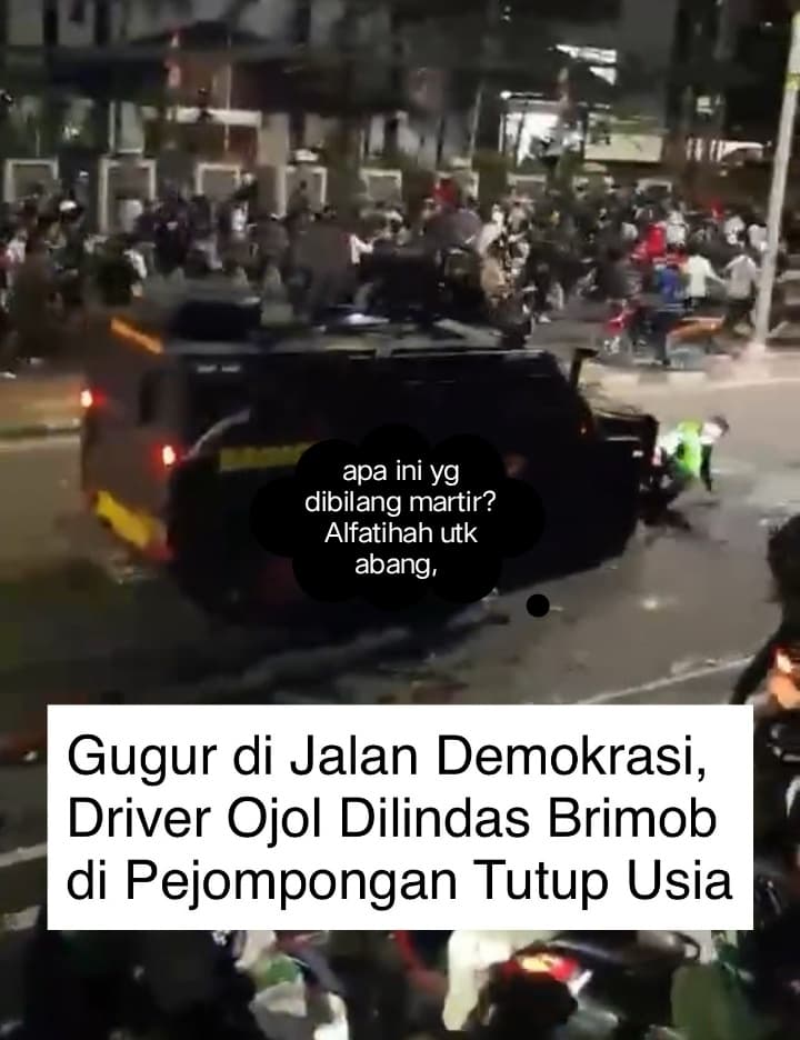 PakarINTELek's tweet photo. Awalnya tak kirain dia sedang mengendarai sepeda motor, ternyata tidak.

Affan masih bisa selamat jika Brimob ini tidak melanjutkan jalan mobilnya 😭 https://t.co/5ZJTOkdr6I