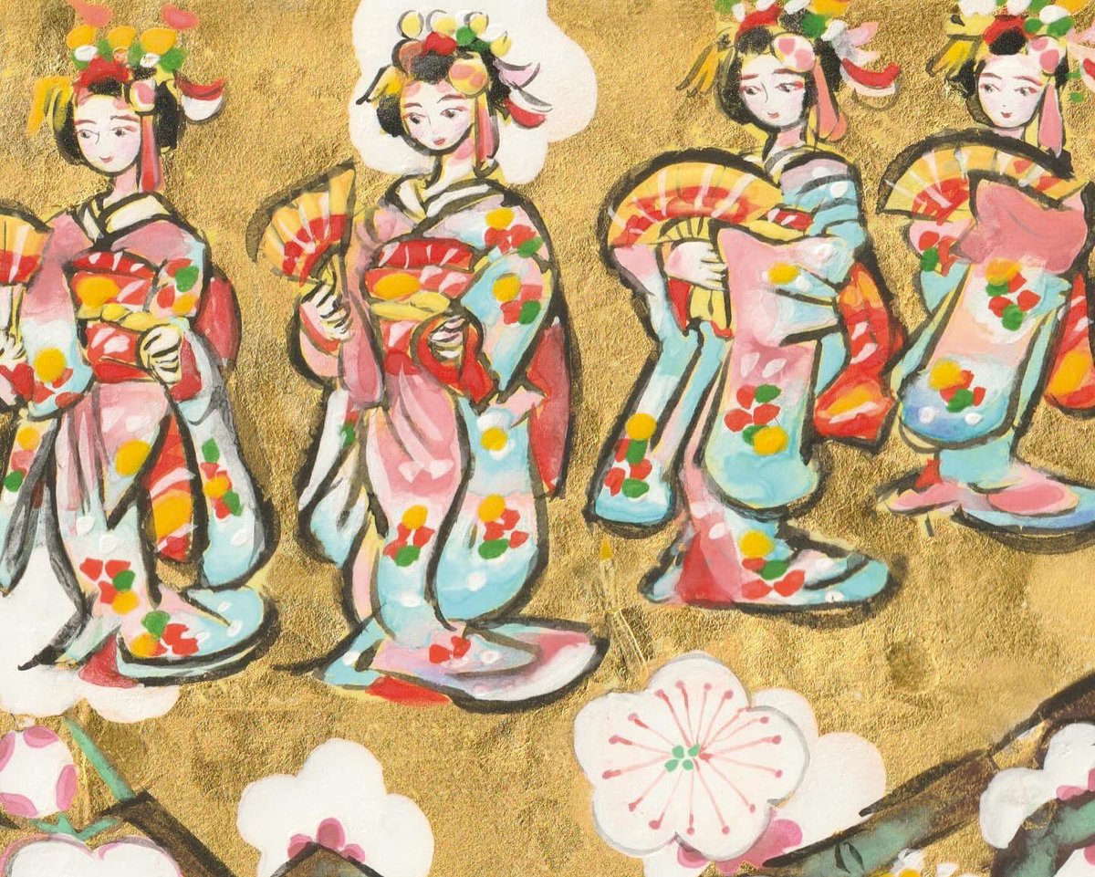 yamaba65's tweet photo. 「天神さんの踊り」（白梅）F3号2枚組
9/17日からの京都高島屋での個展で展示します🌸 https://t.co/0RnKlzQjMc