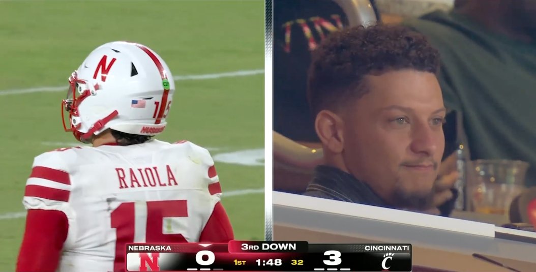 LisaTHuff's tweet image. Mahomes is in the stands watching Raiola and Nebraska take on Cincinnati
#nebraskafootball