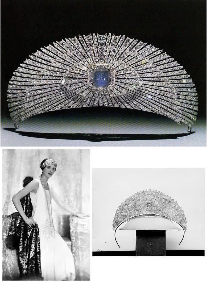 zanasdesigns's tweet photo. The Sun Tiara, ca.1914 by Chaumet. 
Platinum &amp; diamond tiara with multiple diamond radial arms, the centre once held a jonquil coloured diamond, later replaced with a blue star sapphire.
Once belonged to Princess Irina Alexandrovna Romanova, a relative of Nicholas II. https://t.co/VWwjS7JSyD