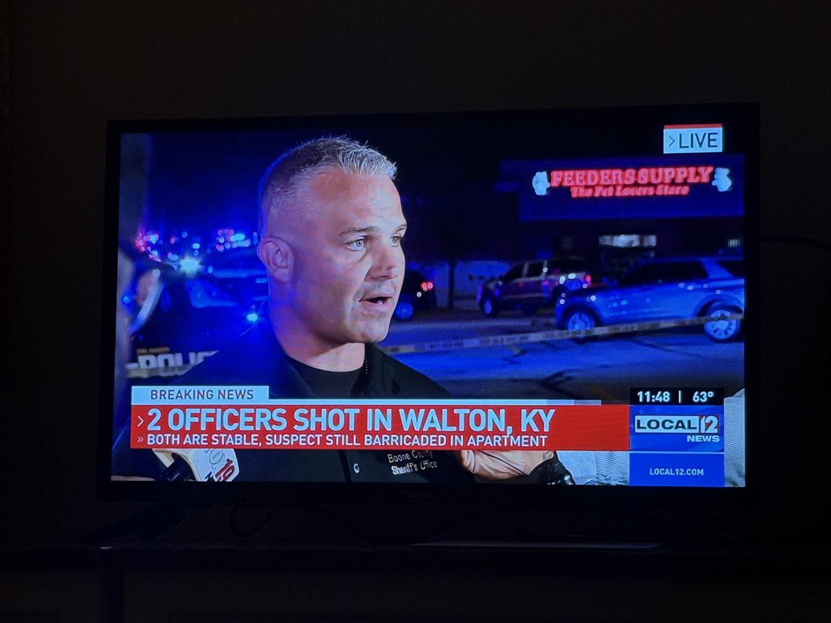 Major Philip Ridgell
-Around 10p officers were serving an arrest warrant for child support in Walton, KY
-Suspect fired multiple rounds 
-2 officers struck 
-One of them is in surgery 
-The suspect is currently barricaded inside 
-All residents in the area were evacuated