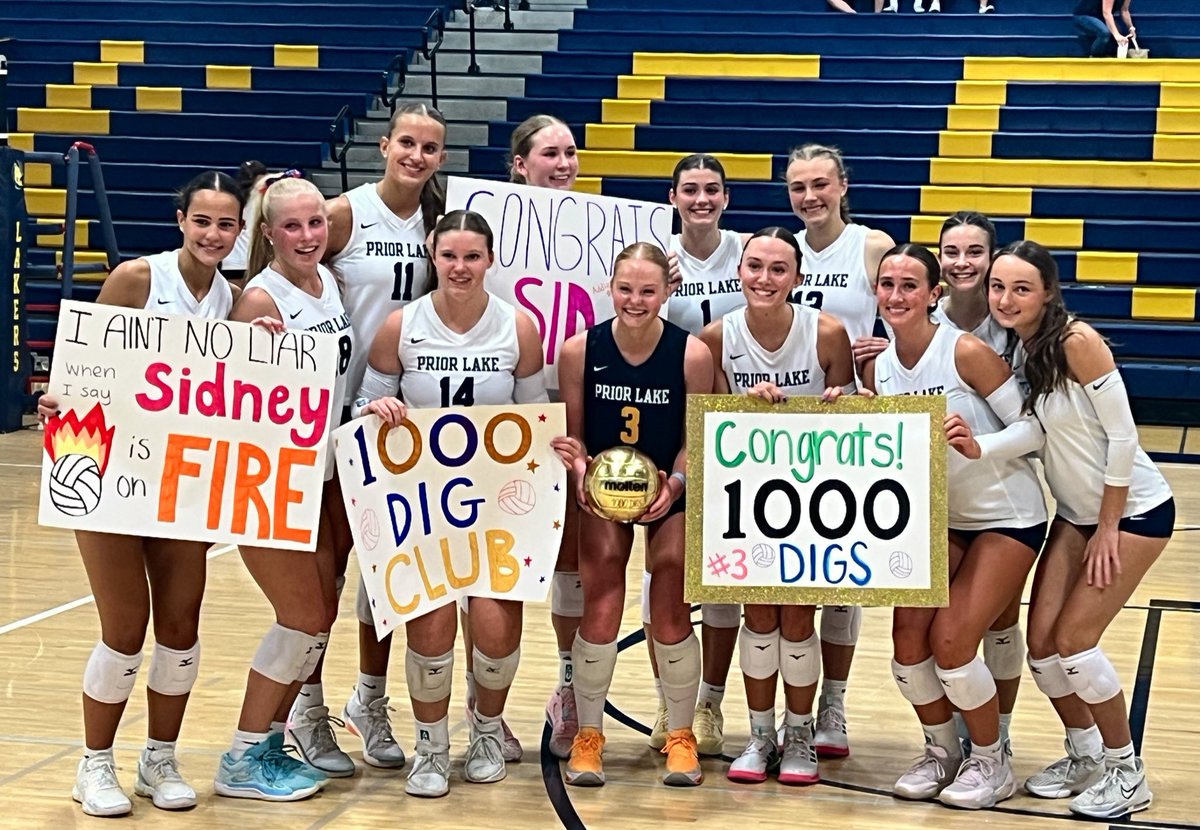 lakervb's tweet photo. Congratulations to senior libero and captain Sidney Burley on her career achievement of 1000 digs!!! We are Laker Proud! 💙🏐💛 https://t.co/UP32eWjoia