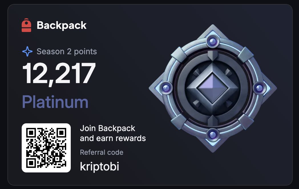 Backpack Exchange 시즌 2 플래티넘 포인트 카드