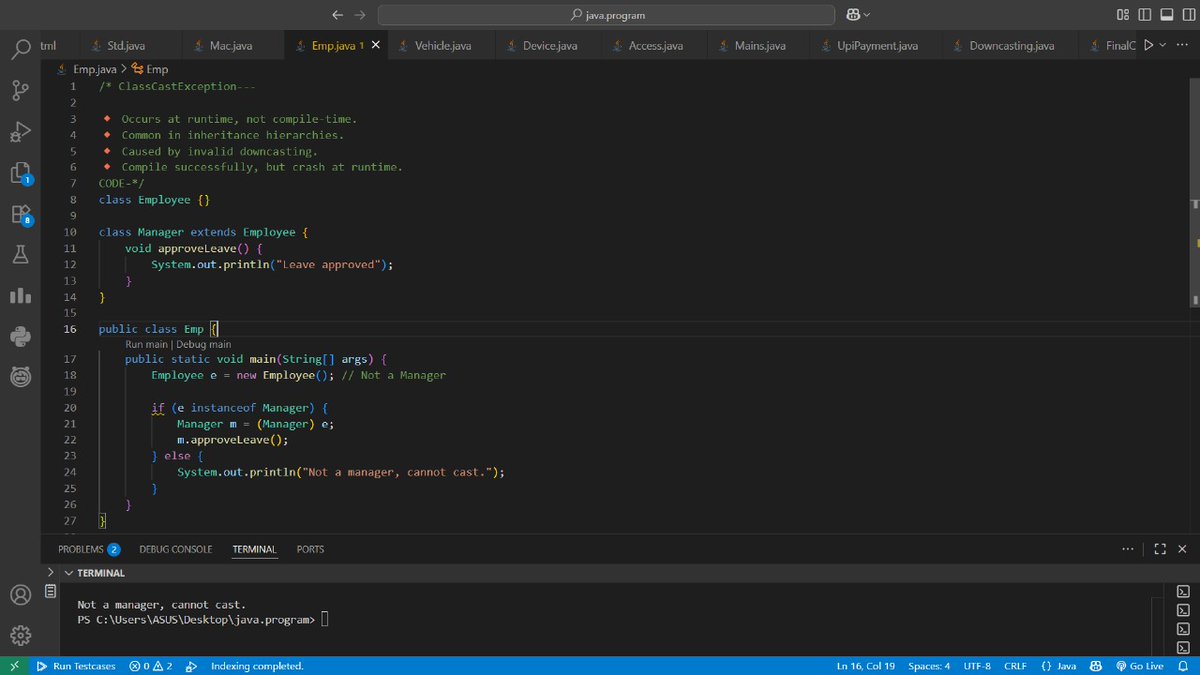 Bhanu_Codes_404's tweet image. Day 24 of #365DaysOfCode &amp; #100DaysofJava 🚀
Today's topic 👇
✔️Indirect Access for private data
✔️Class cast Exception
Master these to build solid, reusable &amp; maintainable code.
#letsconnect
#BuildInPublic
#LearnToCode
#TechTwitter
#Java
#DevCommunity
#Database