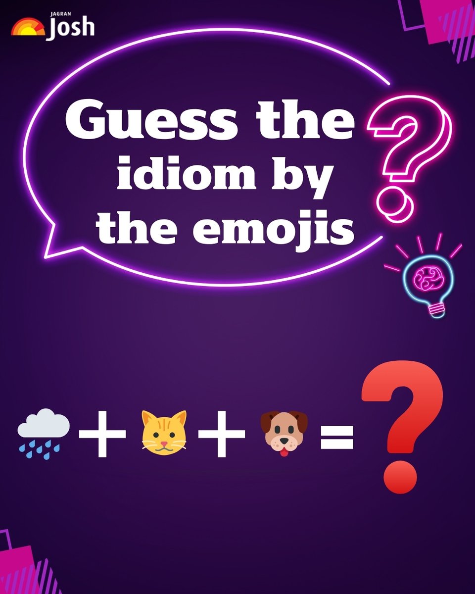 Jagranjosh's tweet image. 😲 Wild weather alert! Can you guess this idiom? ☔🐱🐶
It’s used when rain pours down like crazy, as if animals are falling from the sky! 🌧️⚡
Comment your answer below! 💬
#GuessTheIdiom #LearnEnglish #FunWithWords #IdiomChallenge