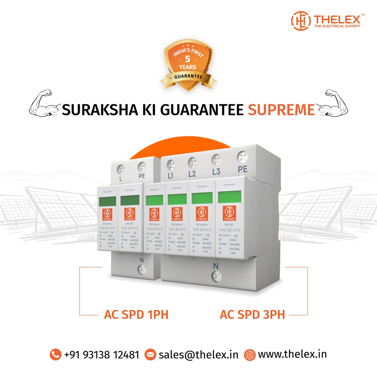 Thelex_Updates's tweet image. Power your solar systems with THELEX Supreme AC SPD – built for ultimate safety. Whether it’s AC SPD 1PH or AC SPD 3PH, THELEX Supreme ensures maximum protection. 

📞 +91 93138 12481 | 📧 sales@thelex.in | 🌐 thelex.in

#SPD #ACSPD #SurgeProtection #SolarSPD