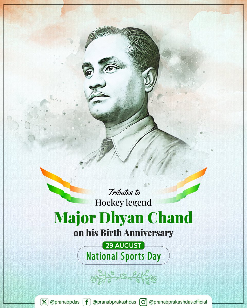 Tributes to the hockey legend #MajorDhyanChand on his birth anniversary, also celebrated as #NationalSportsDay. A symbol of sporting excellence, he brought India international glory with his unmatched skills. His sporting contributions continue to inspire generations of athletes
