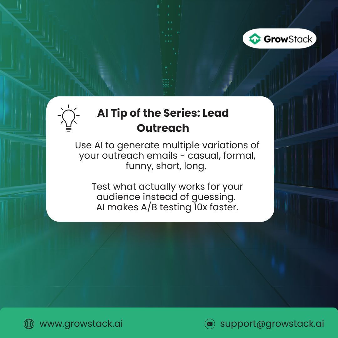 Growstackai's tweet image. Your leads don’t all speak the same language. AI helps you find what clicks.
growstack.ai  📩 support@growstack.ai   

#LeadGen #ColdEmailTips #OutreachMadeEasy #AITipSeries
