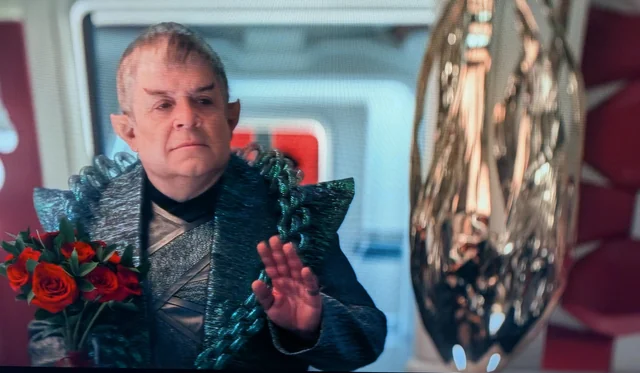 Velveeta's tweet photo. Just finished watching @pattonoswalt on @StarTrek #StrangeNewWorlds: "Four-And-A-Half Vulcans" and holy shit, the entire episode was amazing. I know his inner nerd was in a walking wet dream the entire time. Can we get him on the @startrekcruise now, please? :D https://t.co/GBXWjbRmLv