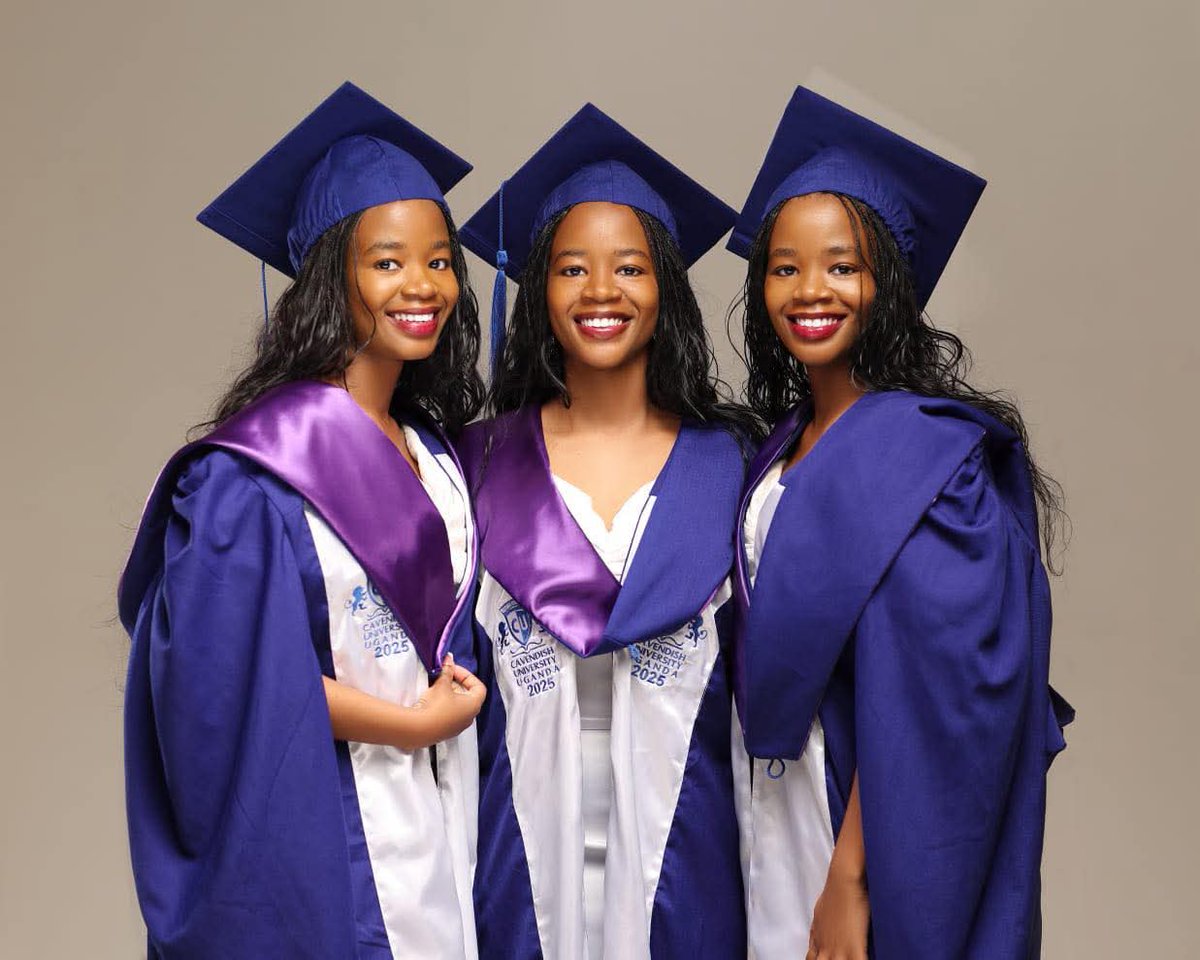 CavendishUg's tweet photo. Triple the success! The Abi Triplets have made history as the first set of triplets at CUU, graduating together with the same degree in Law, each achieving the same impressive CGPA. Congratulations to them on this remarkable milestone!#SuccessBeginsAtCavendish #CUU14THGraduation https://t.co/3Y7esU96Lo