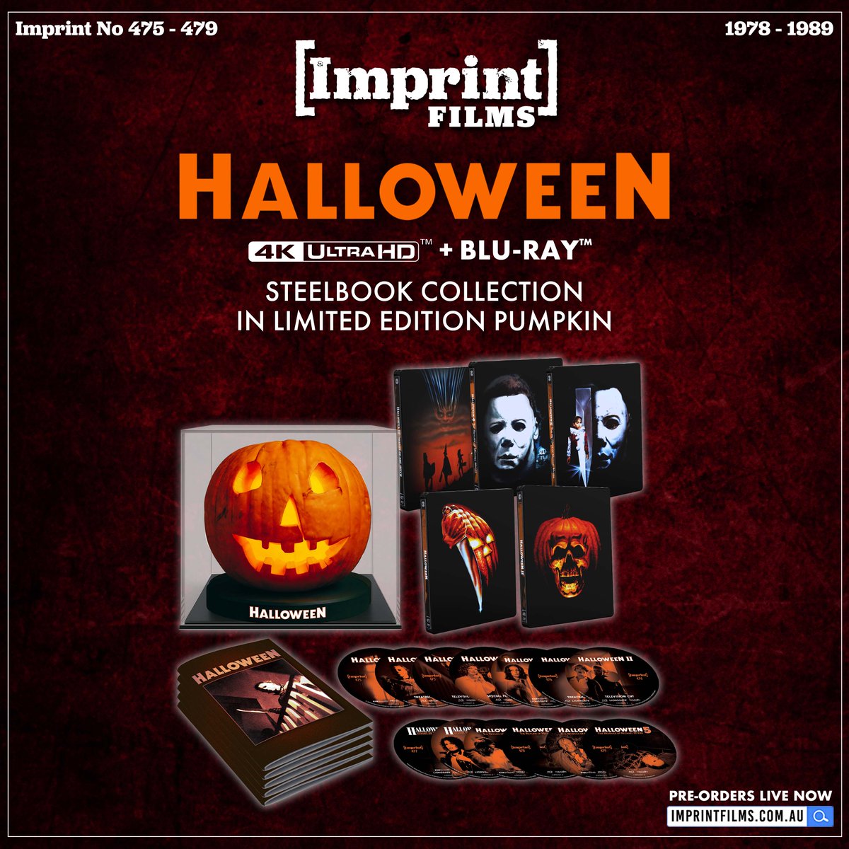 The trick was to stay alive. 🎃 Announcing our HALLOWEEN I - V SteelBook Collection in a Limited Edition Jack O'Lantern, a festive pumpkin stuffed with the first five films (1978 - 1989) on 4K UHD and Blu-ray!

This must-have mantelpiece set is hand-painted and sits on a