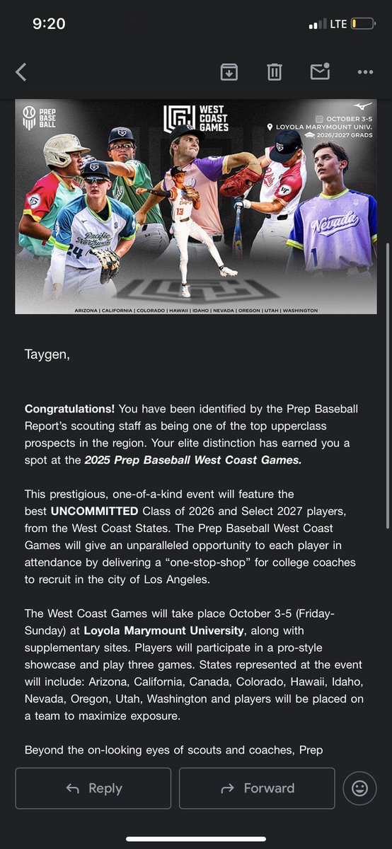 Thank you <a href="/PrepBaseballUT/">Prep Baseball Utah</a> for the official invite to the PBR West Coast Games. Cant wait to compete!
<a href="/PrepBaseballUT/">Prep Baseball Utah</a> 
<a href="/CoachBerg801/">Taylor Berg</a>