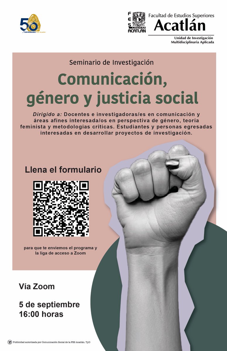 El viernes 5 de septiembre tendremos una sesión informativa para presentar el programa y la temática que abordaremos dentro de este Seminario.

Vengan!
Registro: forms.gle/26nJbuW43GGR9j…