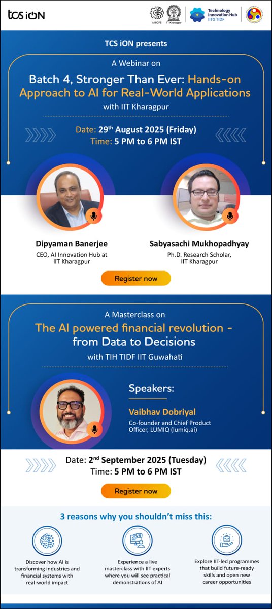 sabyasachi_uni's tweet image. Thanks to #TCSiON for inviting me as a Speaker in a #HAAI #Cohort4 promotional webinar. The registration link is given below. 
Registration Link - iur.ls/TCSiONIITKGPWe…

 #AI #DipyamanBanerjee #SabyasachiMukhopadhyay #Speaker #AI4ICPS @IITKgp #IITKharagpur
